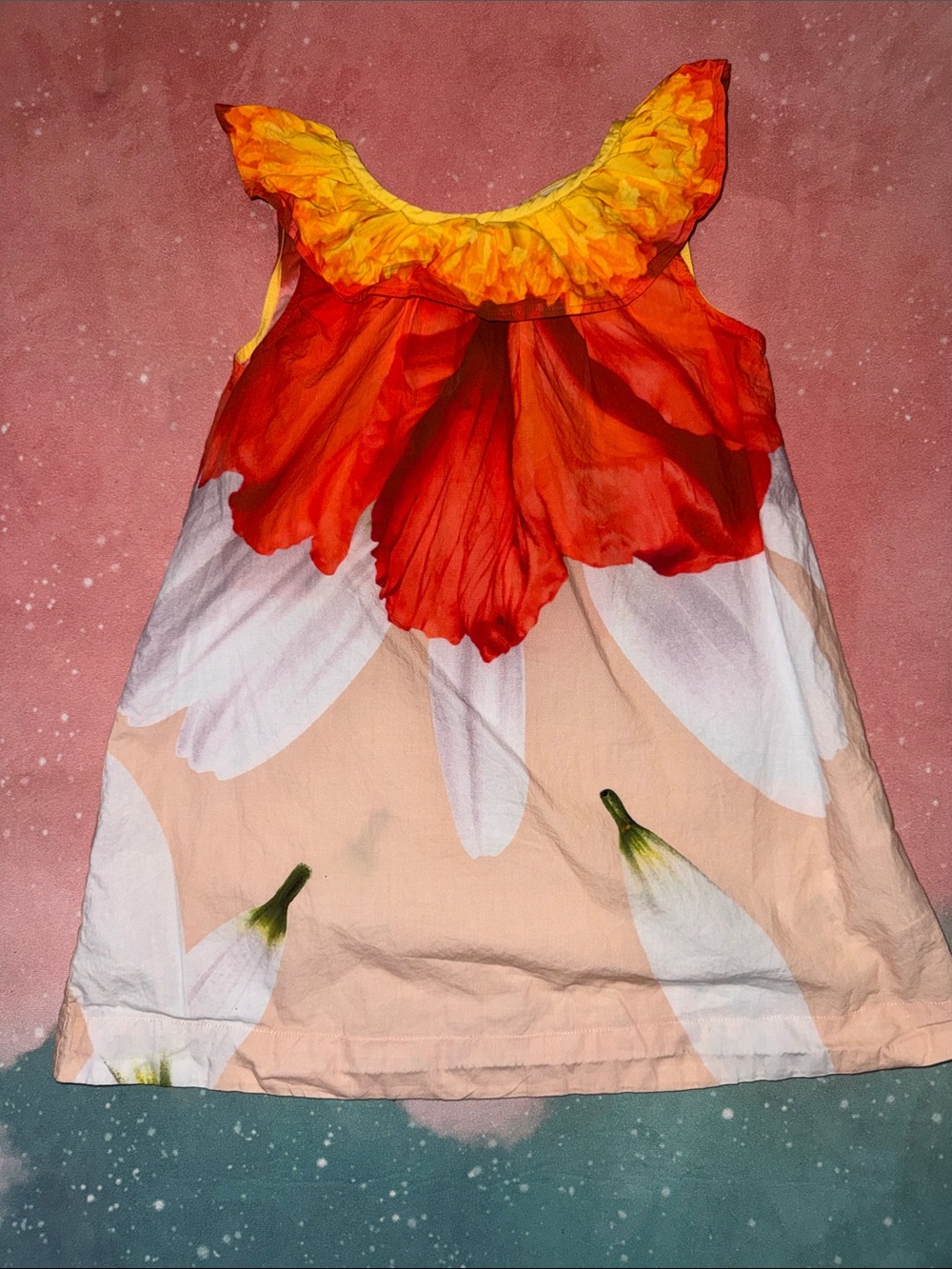 Molo Girls flower petals Ruffle Dress size 98 or 3 yo organic cotton